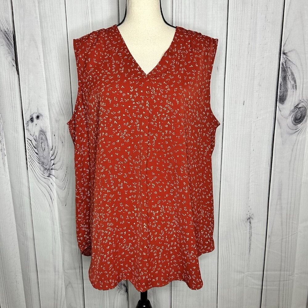 Que Zhu Womens Red Sleeveless Blouse Sz 2XL V-Neck Stretch